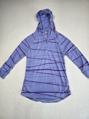 Nike Running Womens M Dri-Fit Hooded Pullover Long Sleeve Top Purple Striped
